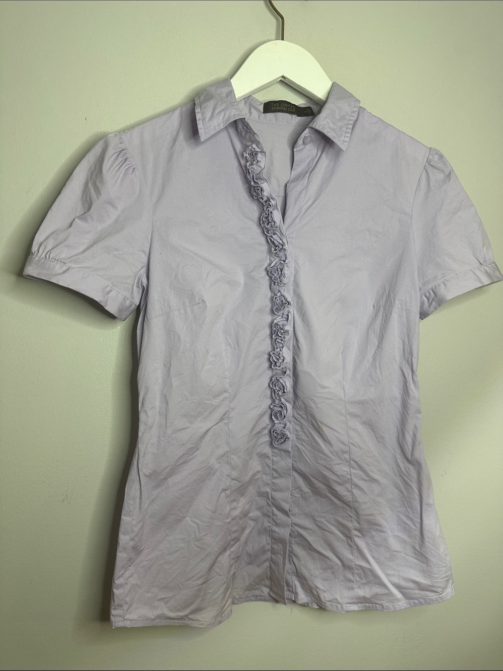 The Limited Light Lavender Ruffle-Front Button Down Shirt size S